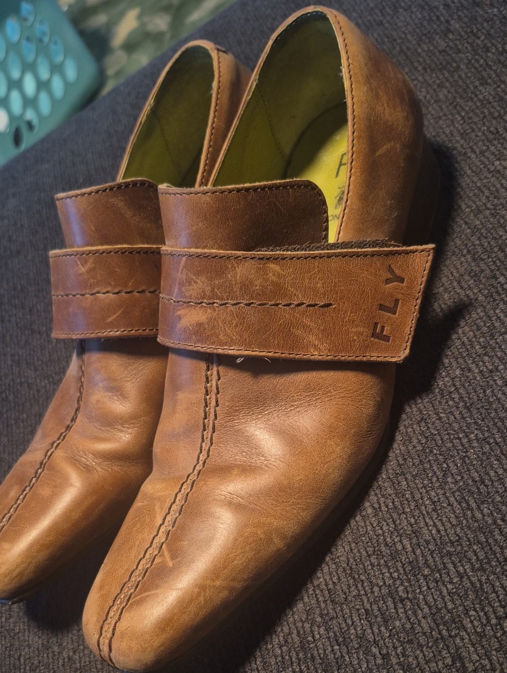 Fly London Men's Tan Leather Slip-On Loafers with Strap